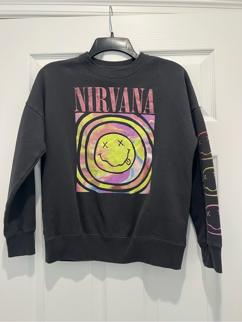 abercrombie kids Black Nirvana Tie-Dye Smiley Crewneck